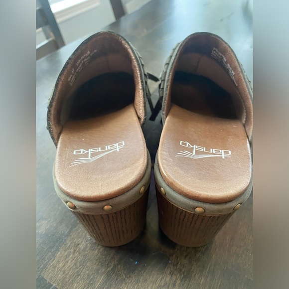 Green/Gray Nubuck Dansko Heeled Clogs - Picture 6 of 10